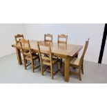 A MODERN SOLID OAK DINING TABLE LENGTH 220CM,