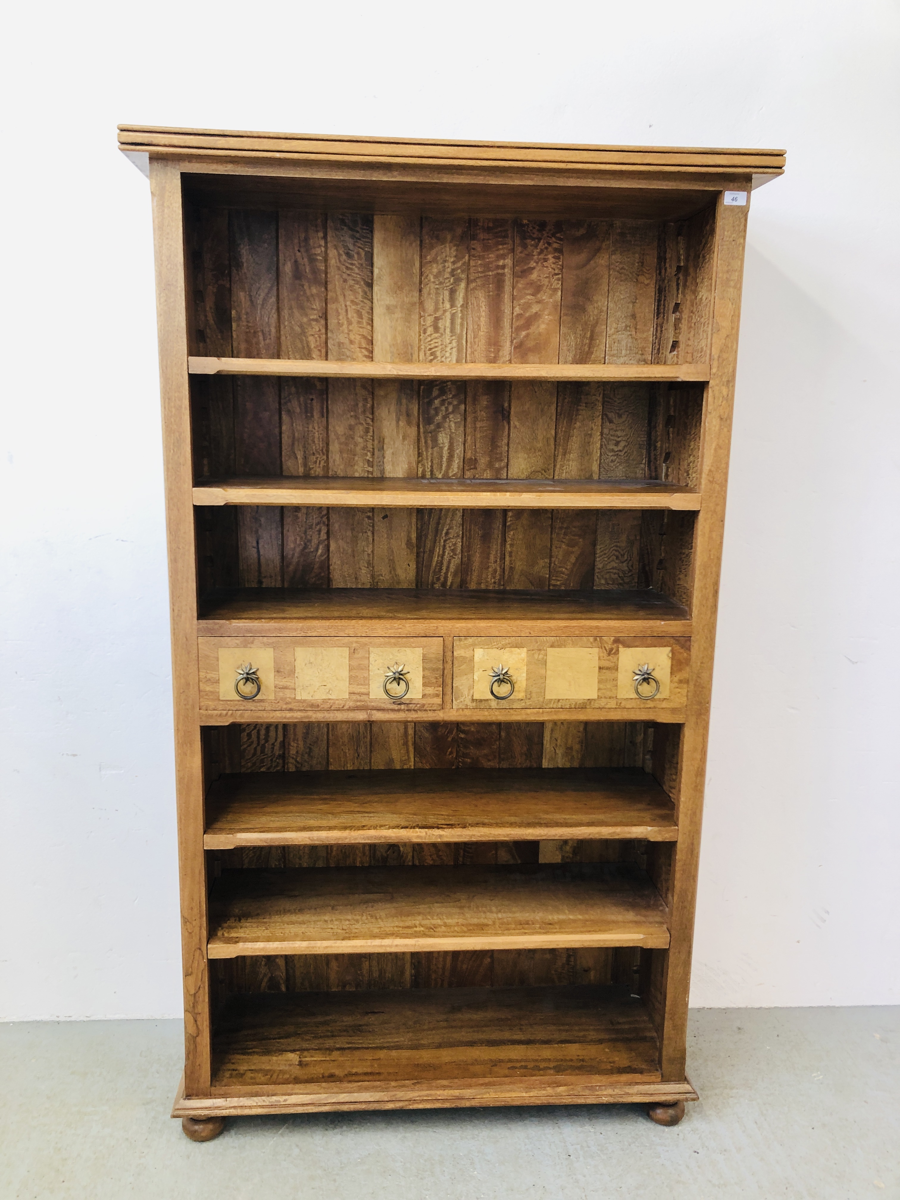 BAKER BEDFORD STYLE FLAGSTORE TWO DRAWER BOOKSHELF WITH ADJUSTABLE STELVES - HEIGHT 190CM.