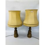 PAIR OF ORNATE GILT TABLE LAMPS WITH SHADES - SOLD AS SEEN.