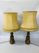 PAIR OF ORNATE GILT TABLE LAMPS WITH SHADES - SOLD AS SEEN.