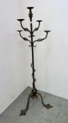 AN ARTS AND CRAFTS STYLE FIVE BRANCH STANDARD CANDELABRA H 146CM.