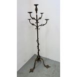 AN ARTS AND CRAFTS STYLE FIVE BRANCH STANDARD CANDELABRA H 146CM.