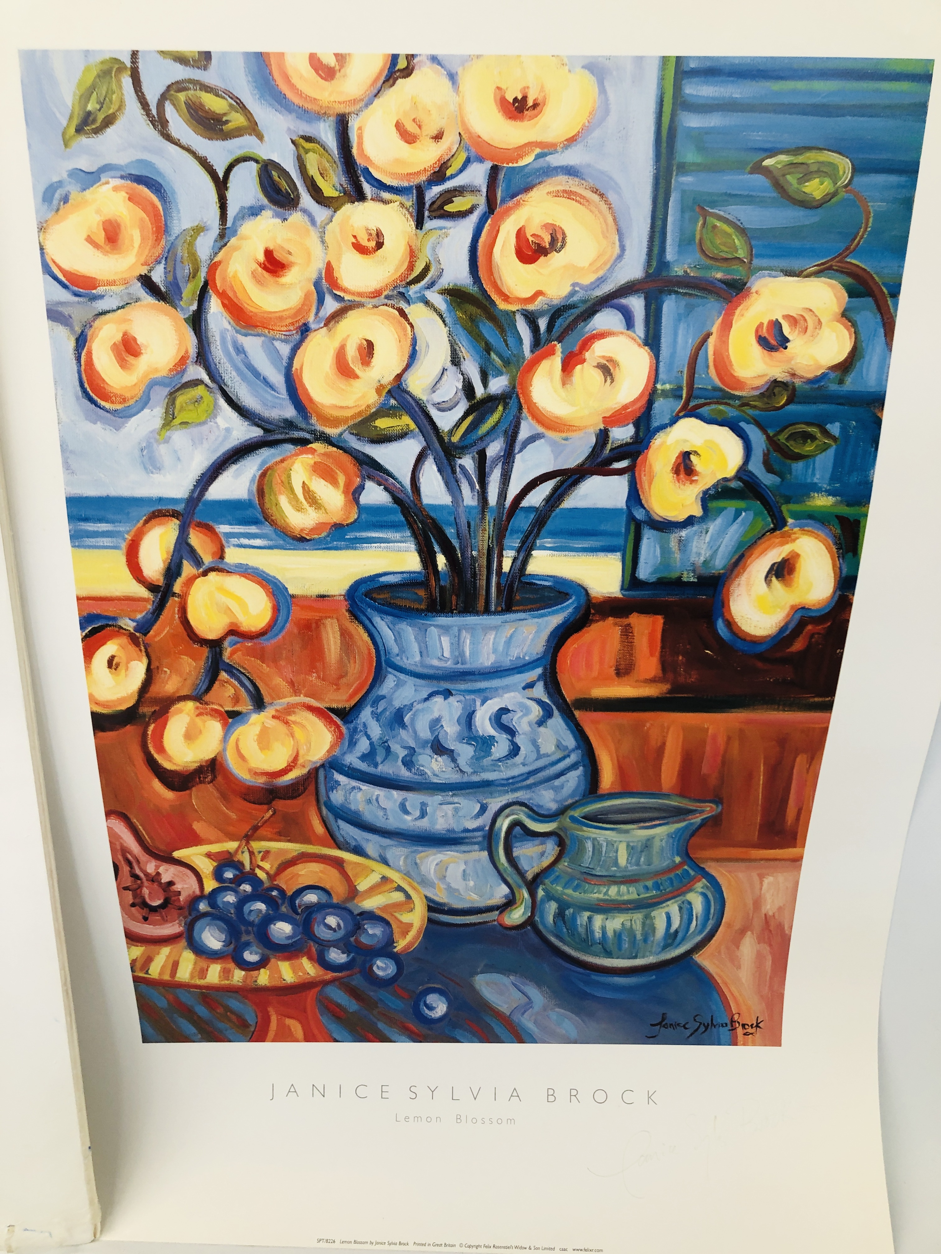 TWO MODERN UNFRAMED JANICE SYLVIA BROCK PRINTS INCLUDING ORANGE PLATTER AND LEMON BLOSSOM - Image 5 of 9