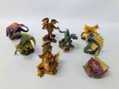 COLLECTION OF EIGHT MYTHICAL "FABULOUS DRAGONS" BY JOHN WOODWARD DANBURY MINT TO INCLUDE DANOKAYTH,