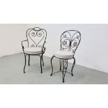 TWO FRENCH STYLE METALCRAFT CHAIRS WITH CUSHION SEATS.