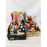 A COLLECTION OF 16 VINTAGE SINDY AND MATTEL DOLLS ALONG WITH TWO BOXES CONTAINING A LARGE QUANTITY