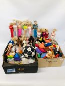 A COLLECTION OF 16 VINTAGE SINDY AND MATTEL DOLLS ALONG WITH TWO BOXES CONTAINING A LARGE QUANTITY