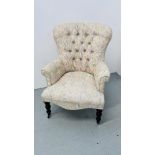 A REPRODUCTION VICTORIAN STYLE BUTTON BACK EASY CHAIR (TRADE ONLY - NO FIRE RETARDENT LABELS )