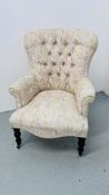 A REPRODUCTION VICTORIAN STYLE BUTTON BACK EASY CHAIR (TRADE ONLY - NO FIRE RETARDENT LABELS )