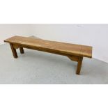 A SOLID OAK BENCH SEAT LENGTH 180CM.