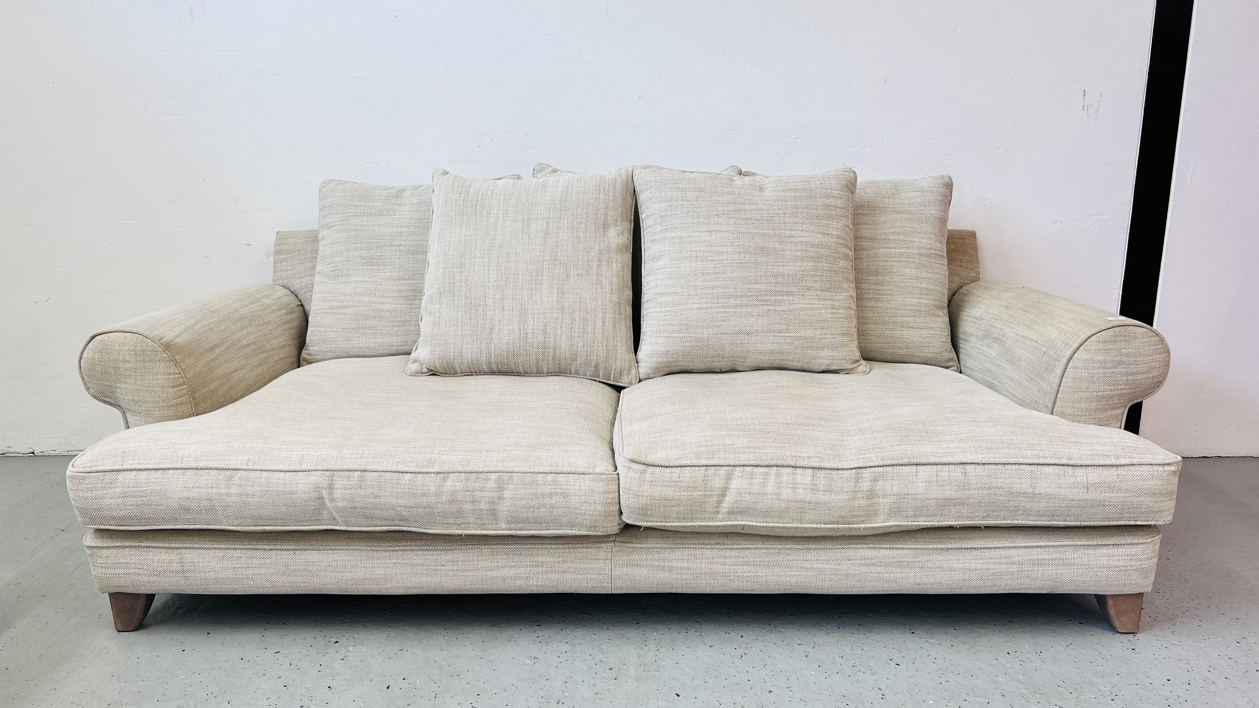 A PAIR OF "THE LOUNGE Co" OATMEAL UPHOLSTERED SOFA'S EACH LENGTH 210CM. - Image 2 of 22