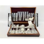 A COMPLETE CASED CANTEEN OF OSBOURNE SIX PLACE SETTING CUTLERY AND OSBOURNE CASED CAKE KNIFE AND