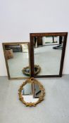 THREE FRAMED WALL MIRRORS TO INCLUDE GILT DECORATED