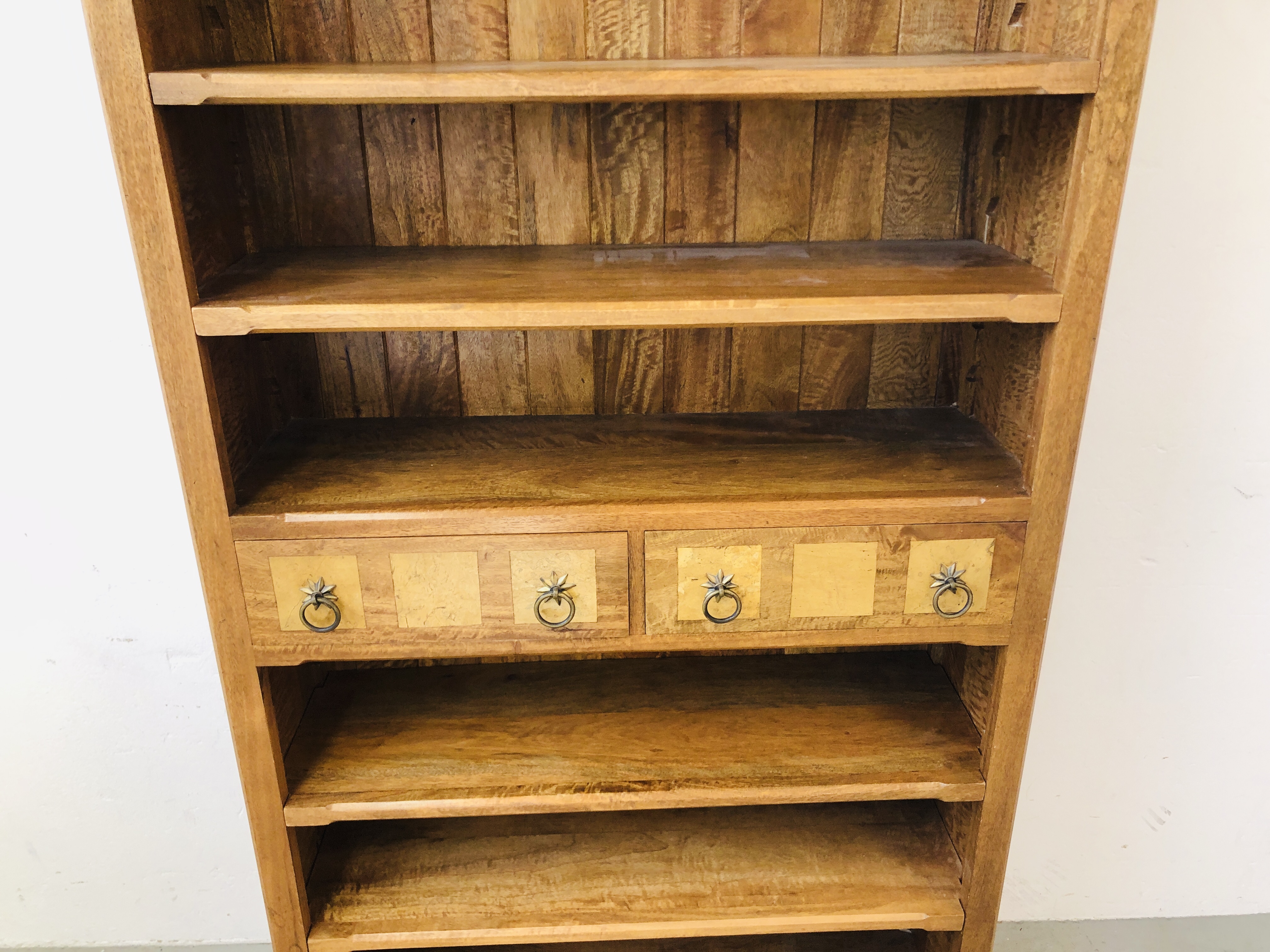 BAKER BEDFORD STYLE FLAGSTORE TWO DRAWER BOOKSHELF WITH ADJUSTABLE STELVES - HEIGHT 190CM. - Image 3 of 8