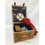 WICKER PICNIC BASKET AND CONTENTS