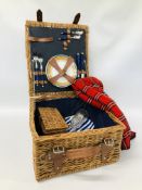 WICKER PICNIC BASKET AND CONTENTS