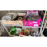 7 X BOXES OF ASSORTED HOUSEHOLD GLASS WARE TO INCLUDE CUT GLASS DECANTERS, DRINKING GLASSES,