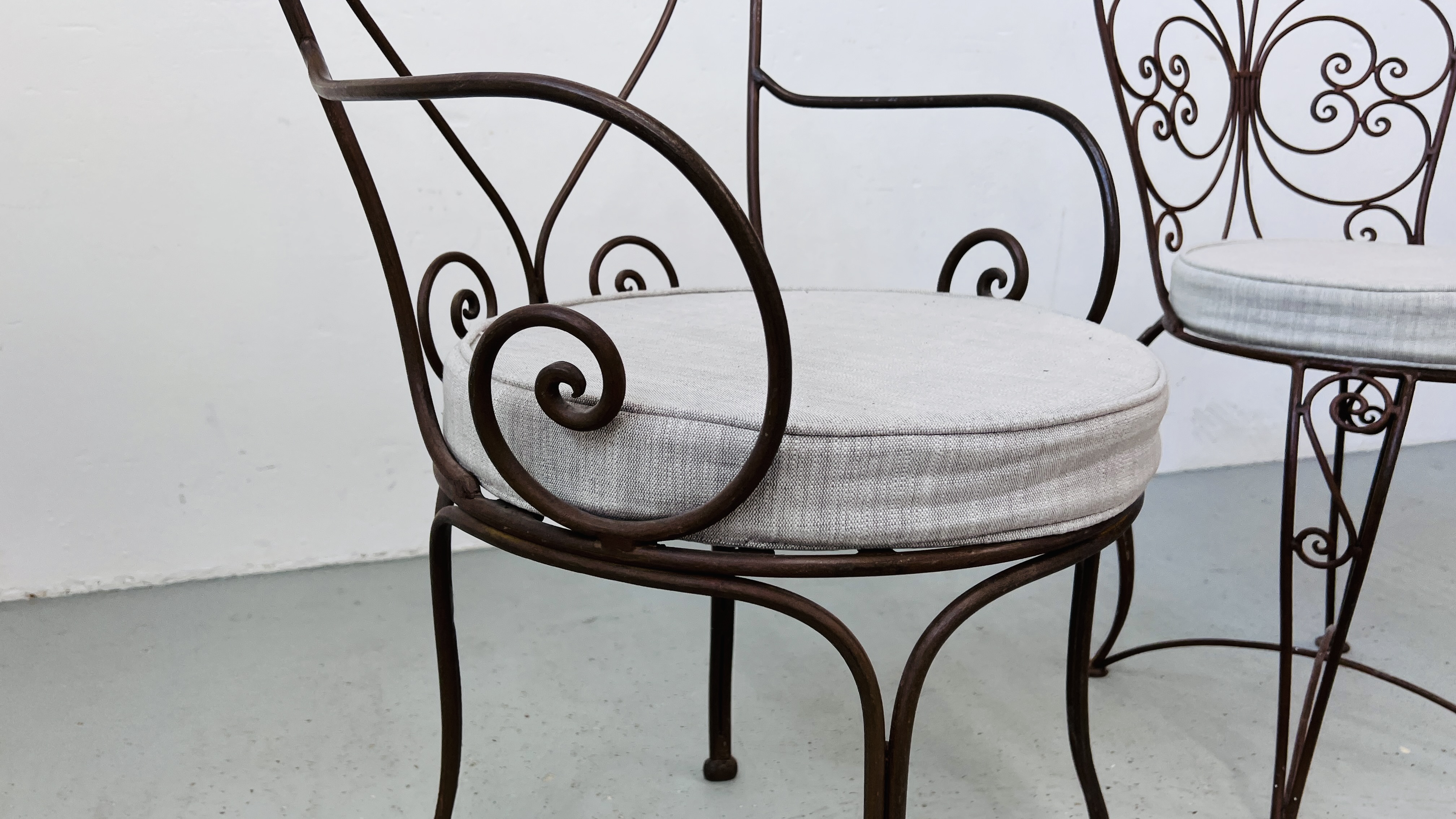 TWO FRENCH STYLE METALCRAFT CHAIRS WITH CUSHION SEATS. - Image 8 of 13