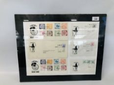 A FRAMED DISPLAY OF NORWICH POST EMERGENCY POSTAL SERVICE FIRST DAY COVERS AND LAST DAY OF ISSUES.