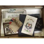 BOX OF EPHEMERA, WWI POSTCARDS, SEAMAN'S DISCHARGE CERTIFICATE c1919-24, ETC.