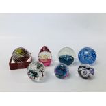 SEVEN PAPERWEIGHTS TO INCLUDE CAITHNESS, ETC.