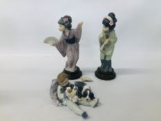 PAIR OF ORIENTAL LLADRO FIGURES (ONE A/F) ALONG WITH A LLADRO STUDY OF A YOUNG CHILD AND PUPPIES