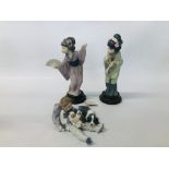 PAIR OF ORIENTAL LLADRO FIGURES (ONE A/F) ALONG WITH A LLADRO STUDY OF A YOUNG CHILD AND PUPPIES