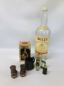 A BOXED BOTTLE OF DIMPLE SCOTCH WHISKY 70 % PROOF ALONG WITH 4 MINIATURE BOTTLES SPIRIT,