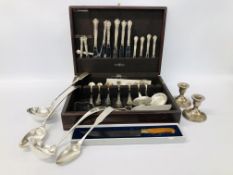 PART CANTEEN OF CUTLERY MARKED GORHAM STERLING PLUS SILVER PLATED LADLES,