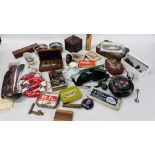 BOX OF ASSORTED COLLECTABLE'S TO INCLUDE COASTER, LEAD ANIMALS, SOUVENIR LIFE BELTS, TINS,