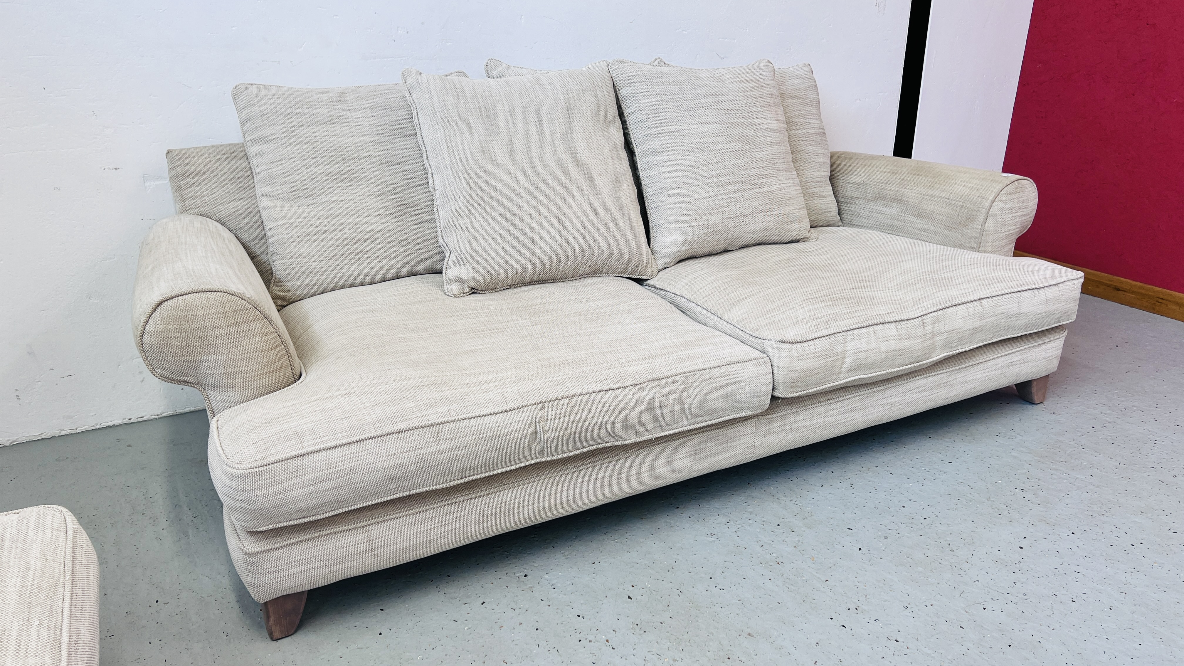 A PAIR OF "THE LOUNGE Co" OATMEAL UPHOLSTERED SOFA'S EACH LENGTH 210CM. - Image 6 of 22