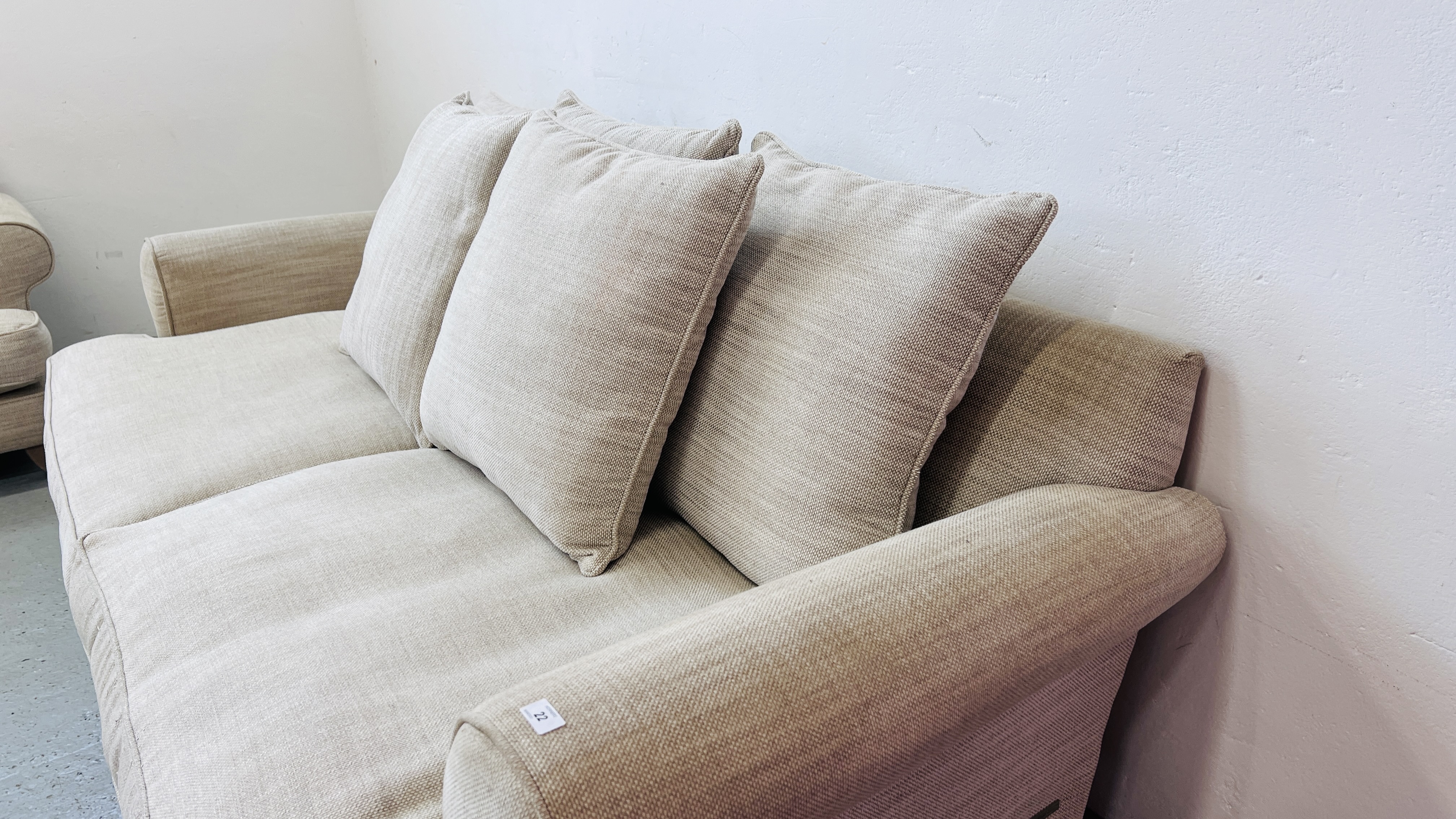A PAIR OF "THE LOUNGE Co" OATMEAL UPHOLSTERED SOFA'S EACH LENGTH 210CM. - Image 4 of 22