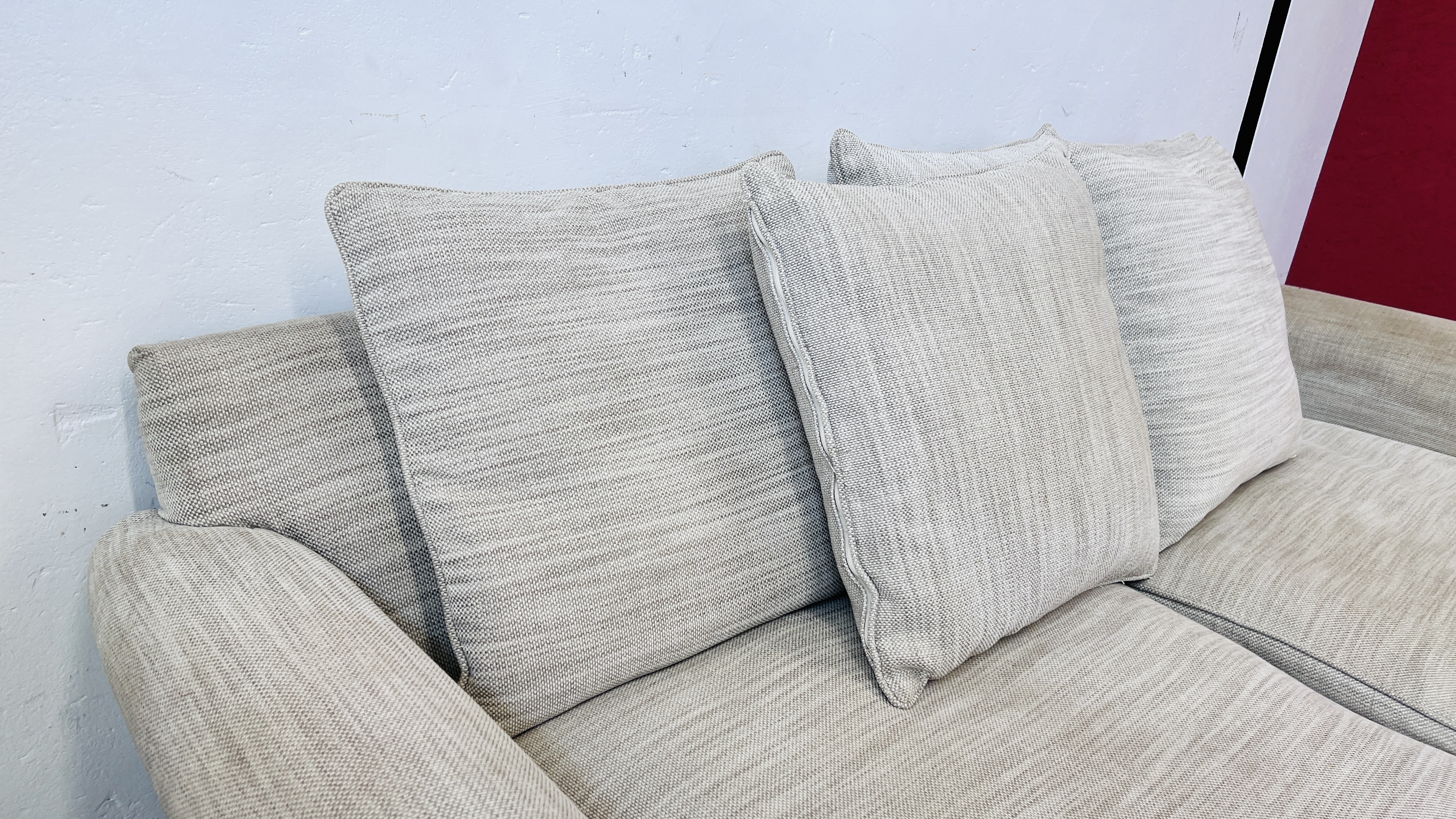 A PAIR OF "THE LOUNGE Co" OATMEAL UPHOLSTERED SOFA'S EACH LENGTH 210CM. - Image 8 of 22