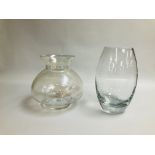 TWO LARGE MODERN CLEAR GLASS VASES