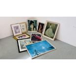 COLLECTION OF FRAMED ART WORK TO INCLUDE 1970'S PORTRAIT PRINTS, PRINT BY SARA MOON, ETC.