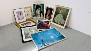 COLLECTION OF FRAMED ART WORK TO INCLUDE 1970'S PORTRAIT PRINTS, PRINT BY SARA MOON, ETC.