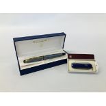 WATERMAN CASED FOUNTAIN PEN IN ORIGINAL BOX + A VICTORIAN SWISS ARMY KNIFE IN ORIGINAL BOX.