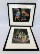 PAIR OF FRAMED INDIAN MIXED MEDIA WATERCOLOURS BY RAM BHAKTA.