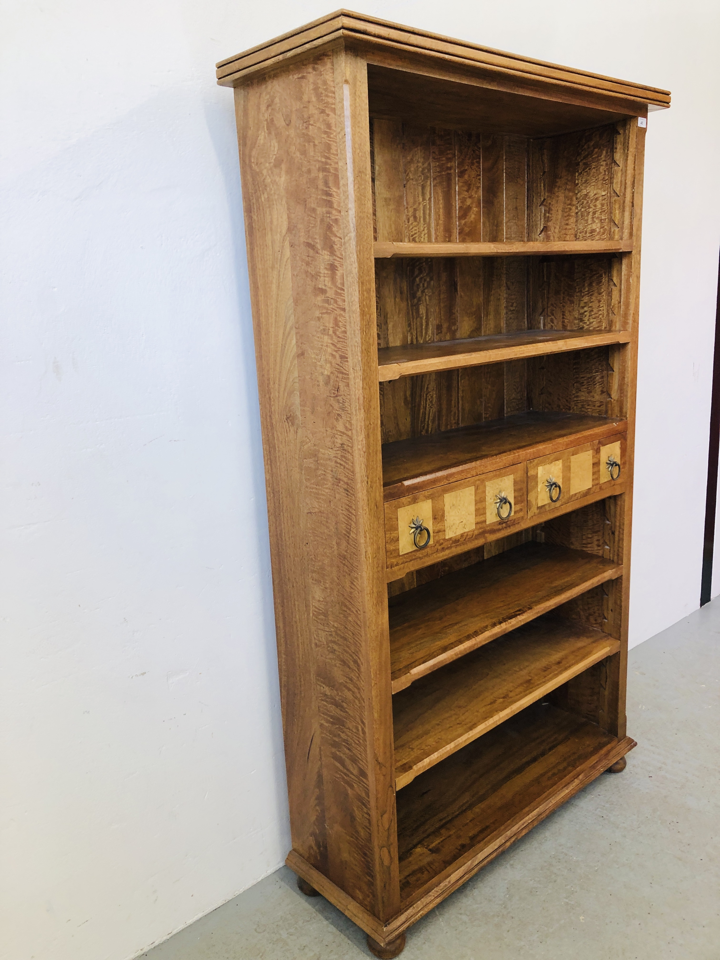 BAKER BEDFORD STYLE FLAGSTORE TWO DRAWER BOOKSHELF WITH ADJUSTABLE STELVES - HEIGHT 190CM. - Image 6 of 8