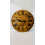 A REPRODUCTION WOODEN WALL CLOCK THE DIAL MARKED "ALEX MITCHELL GLASGOW" - QUARTZ MOVEMENT.