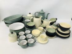 COLLECTION OF APPROX 44 PIECES OF ASSORTED DENBY TEA, COFFEE AND DINNER WARE.