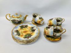 19 PIECE TEASET HAND PAINTED MARQUIS FINE CHINA DECORATED WITH HORSE RACING SCENES