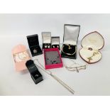 BOX OF SILVER AND COSTUME JEWELLERY INCLUDING EARRINGS AND NECKLACE SET MARKED "CHRISTIAN DIOR"