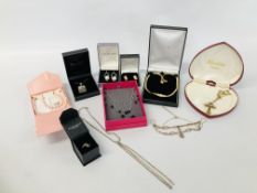 BOX OF SILVER AND COSTUME JEWELLERY INCLUDING EARRINGS AND NECKLACE SET MARKED "CHRISTIAN DIOR"