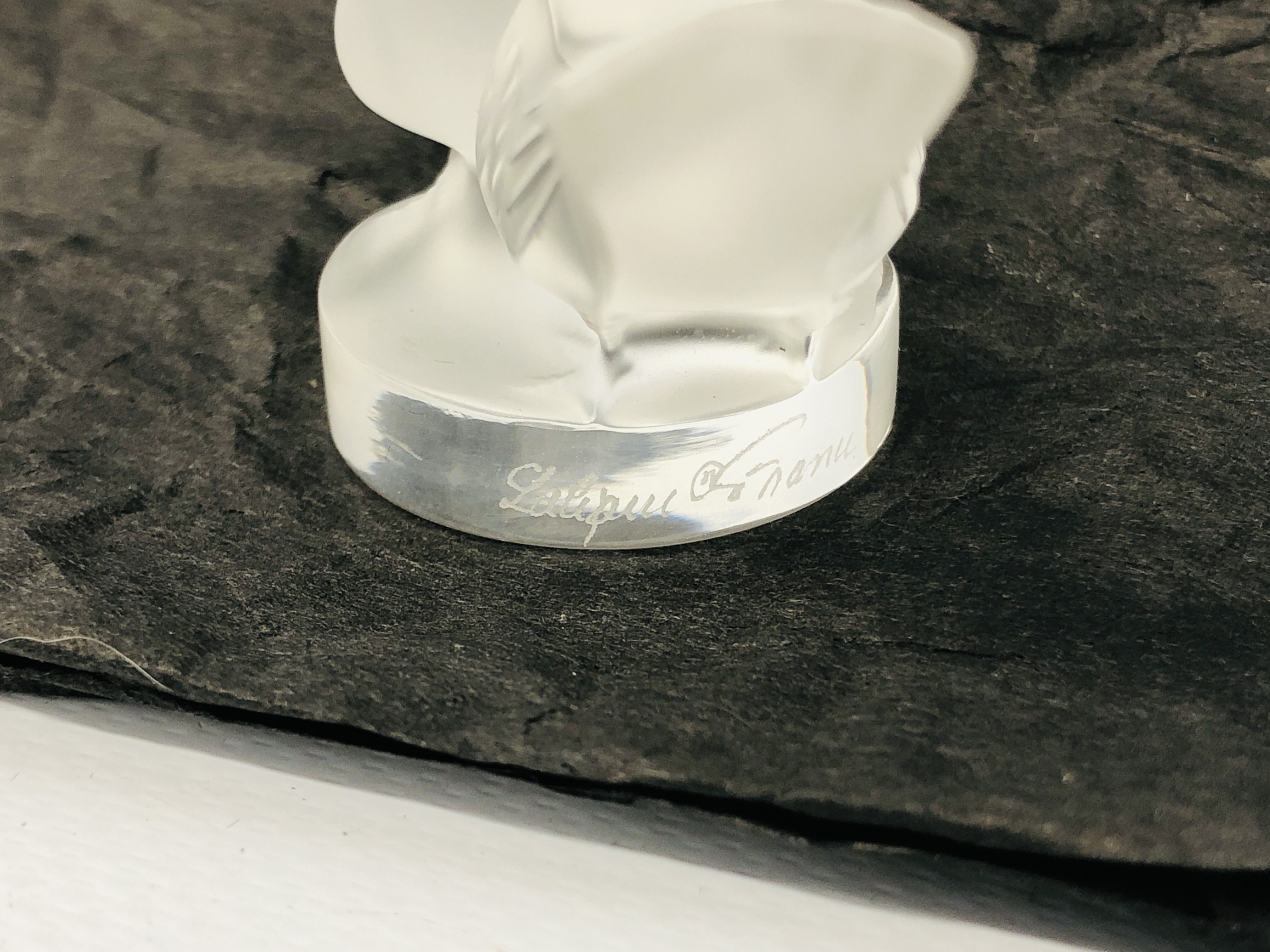 A SMALL LALIQUE GLASS BIRD ORNAMENT "LOVE BIRDS" - Image 5 of 7