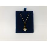 9CT. GOLD PENDANT SET WITH A SINGLE PEARL ON A FINE 9CT.