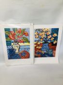 TWO MODERN UNFRAMED JANICE SYLVIA BROCK PRINTS INCLUDING ORANGE PLATTER AND LEMON BLOSSOM