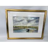 FRAMED WATERCOLOUR DEPICTING LOCAL ESTUARY SCENE BEARING PENCIL SIGNATURE