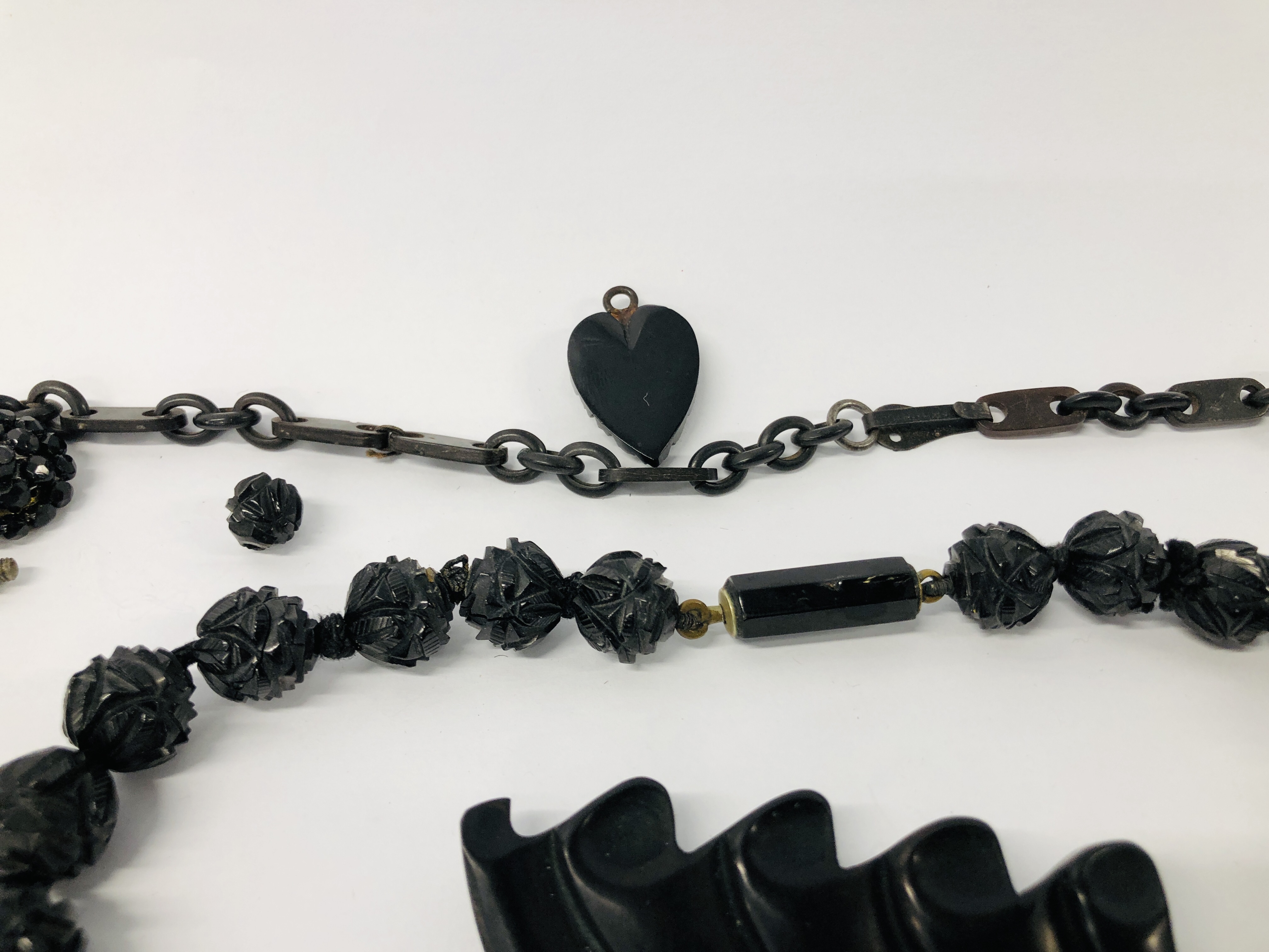 TWO VICTORIAN BLACK BEADED NECKLACES, PAIR OF EARRINGS, - Image 6 of 7
