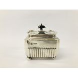 ANTIQUE SILVER CADDY OF RECTANGLE FORM HAVING REEDED DETAIL W 8CM, D 5.5CM, H 6.